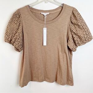 NWT Jane Delancey Puff Sleeve Eyelet Top XL Cotton Beige Cottagecore Feminine